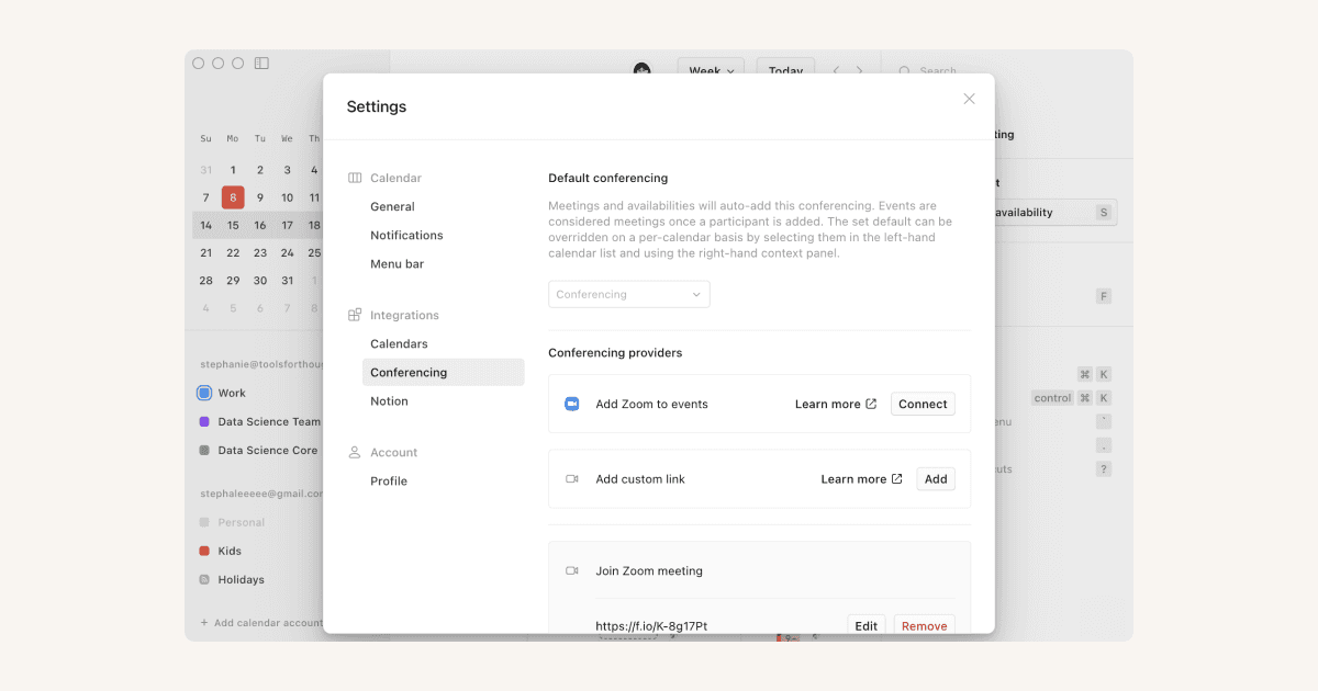 HC: Notion Calendar conferencing integrations and API