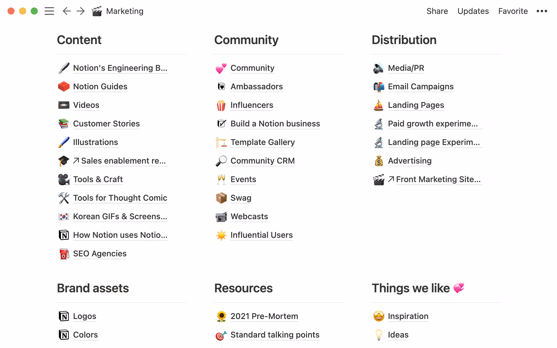 A peek at the marketing team’s wiki.