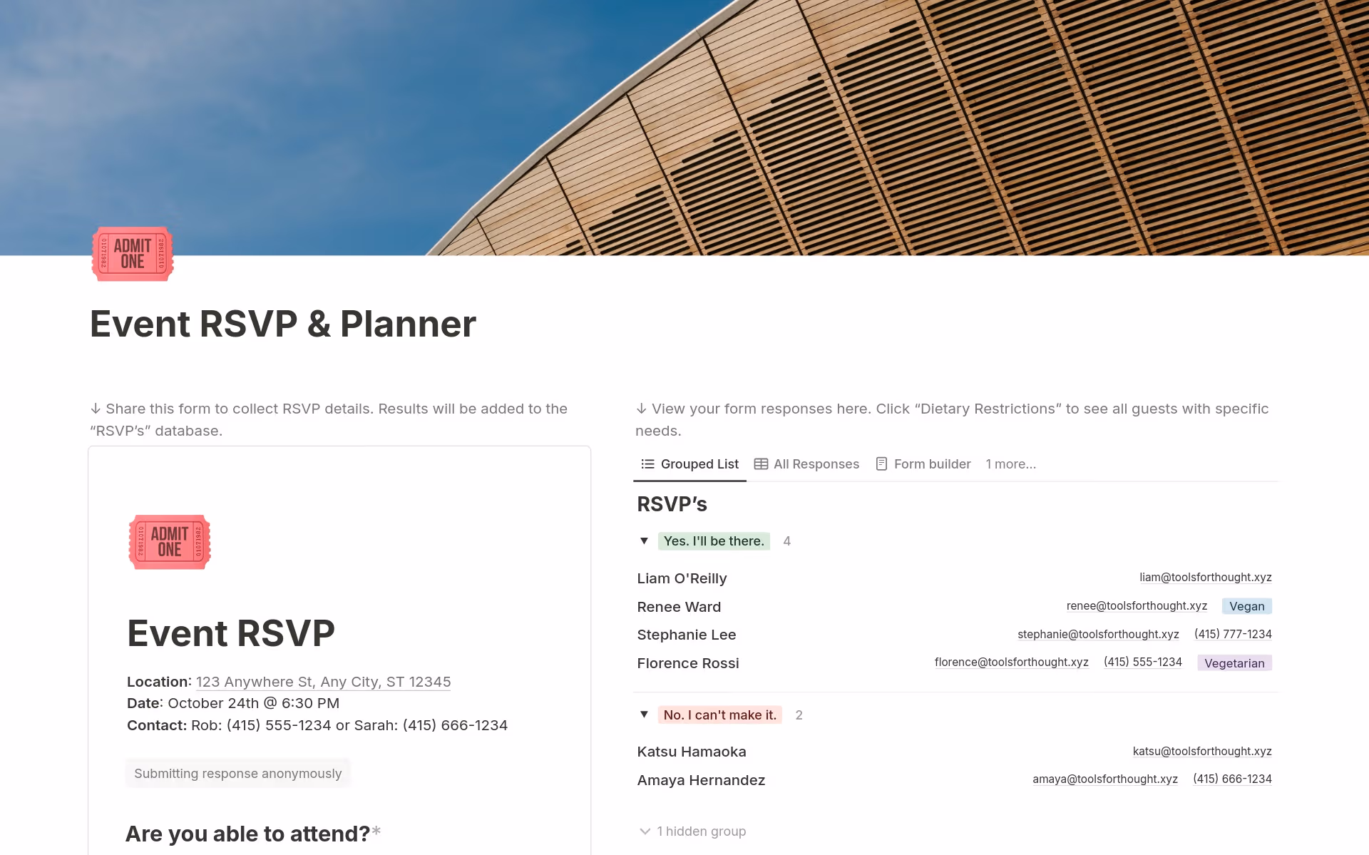 A template preview for Event RSVP & Planner